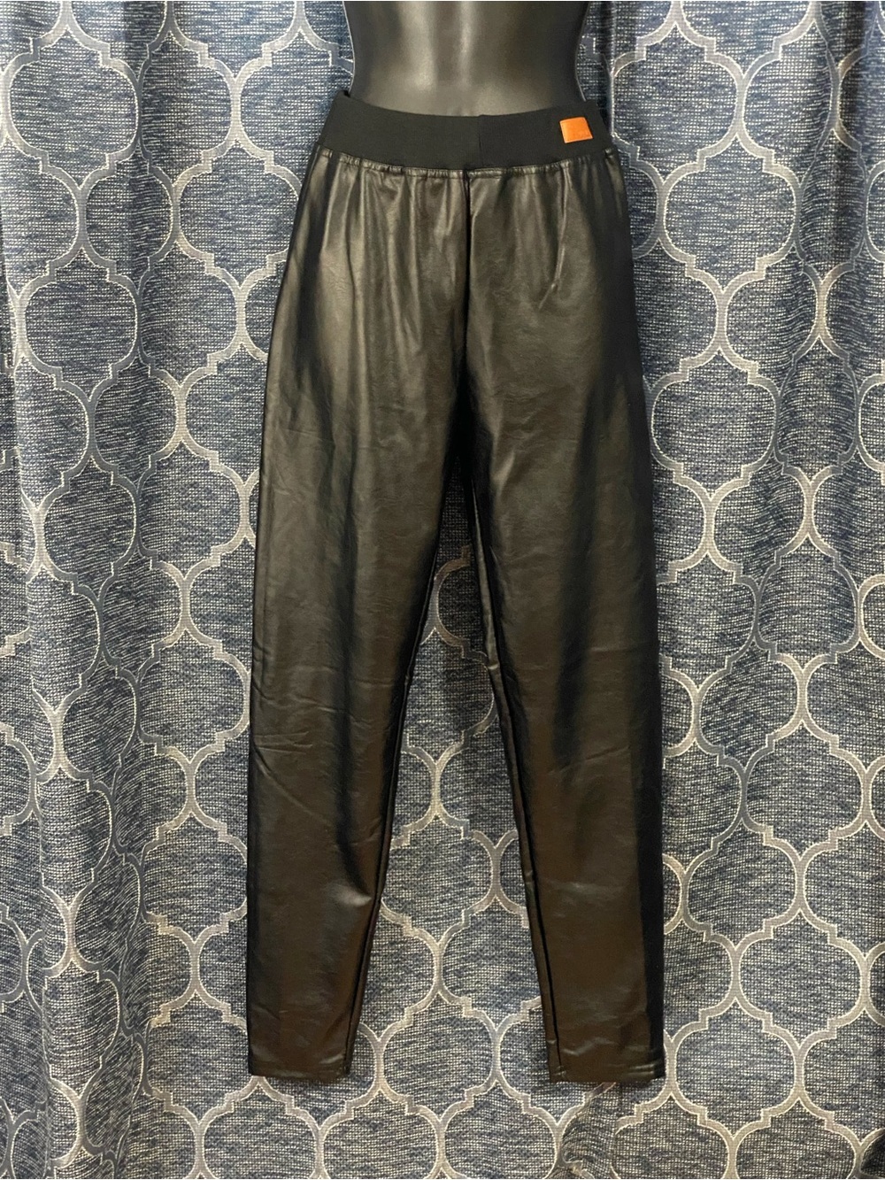 Yikeke Black Faux Leather Jogger Pants